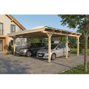 Skan Holz Carport Emsland Stahl-Dachplatten 609 cm x 604 cm Natur