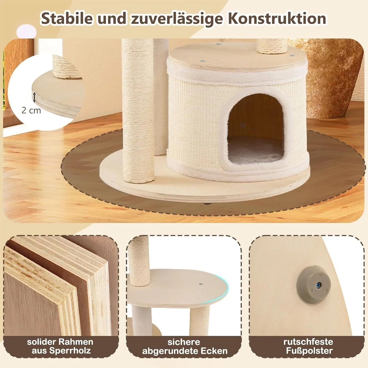 Costway Katzenmöbel Kletterbaum Katzenbaum mit Kratztonne Natur 152 cm_4