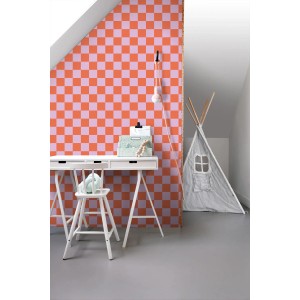 ESTAhome Vliestapete mit Karomuster in Violett und Orange im Kinderzimmer.
