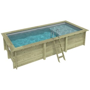 ALTANKA Holzpool Aqua 6,1x2,85 Höhe 1,31 m GRAU mit Liegefläche mit am Beton Verschraubten Stützen BAS7307OSPL2+PLA307