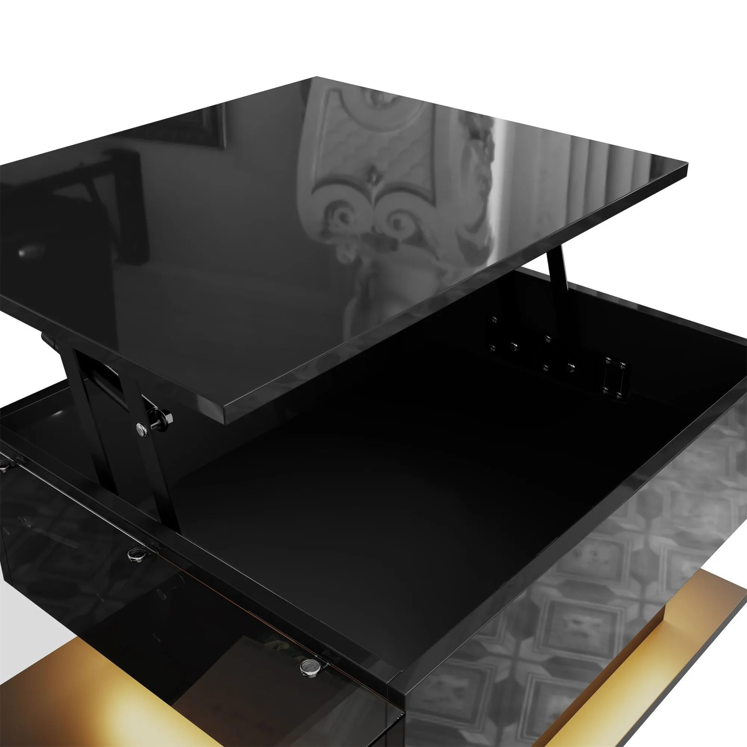 okwish Couchtisch mit Glas und LED-Effekt mit Glasplatte 100 × 50 cm Schwarz_8