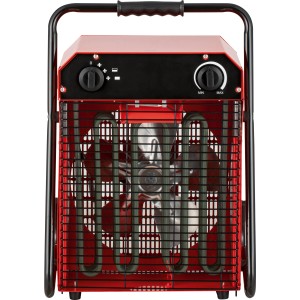 Roter Industrieheizlüfter Hot Air Nesland 9000 W mit Tragegriff und Schutzgitter.