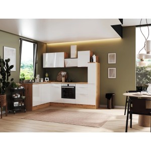 Respekta Winkelküche Elisabeth in Weiß und Artisan Eiche Optik, 250 cm breit.