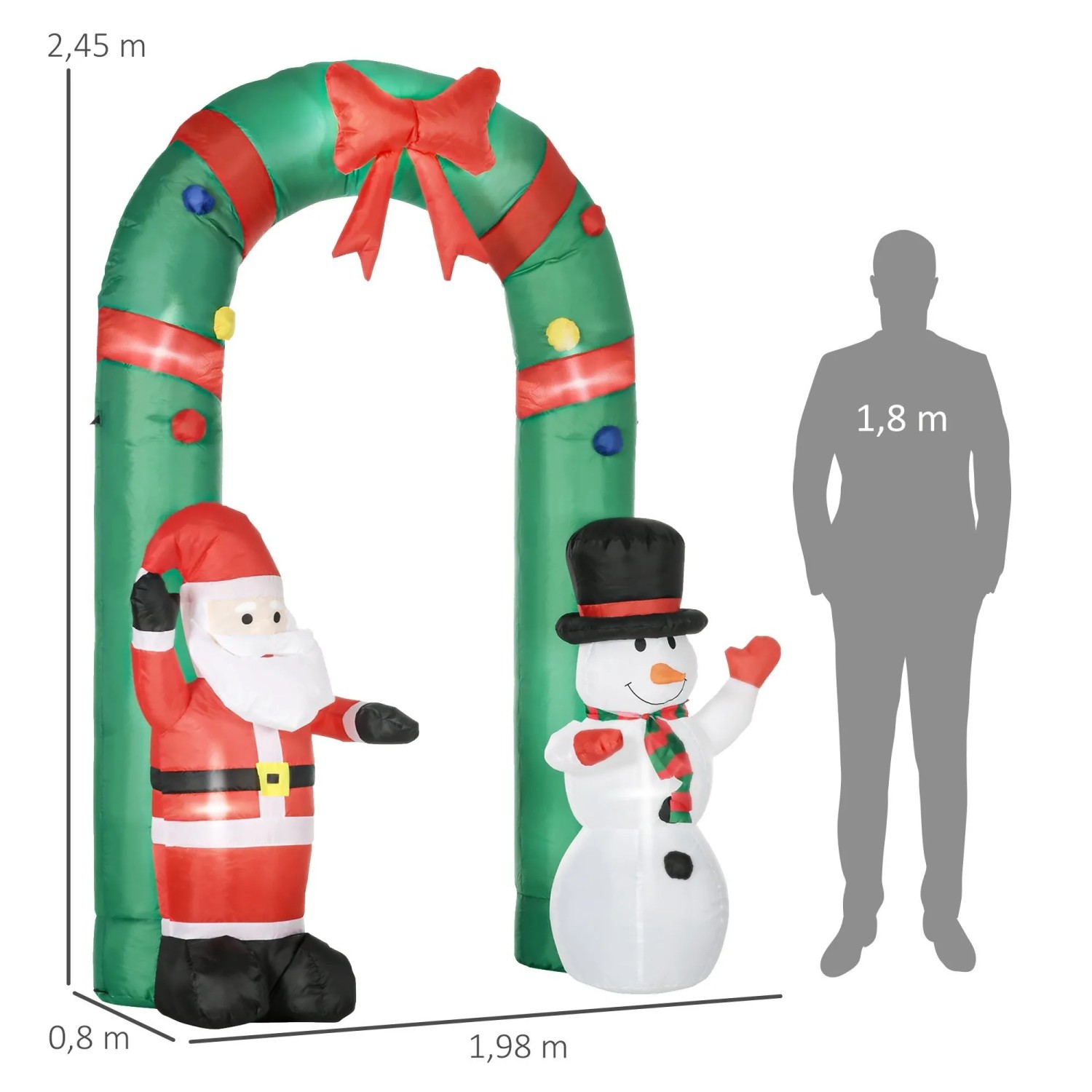 Aufblasbarer Weihnachtsdeko Torbogen 2,45m mit Weihnachtsmann, Schneemann und LED-Beleuchtung für den Garten.