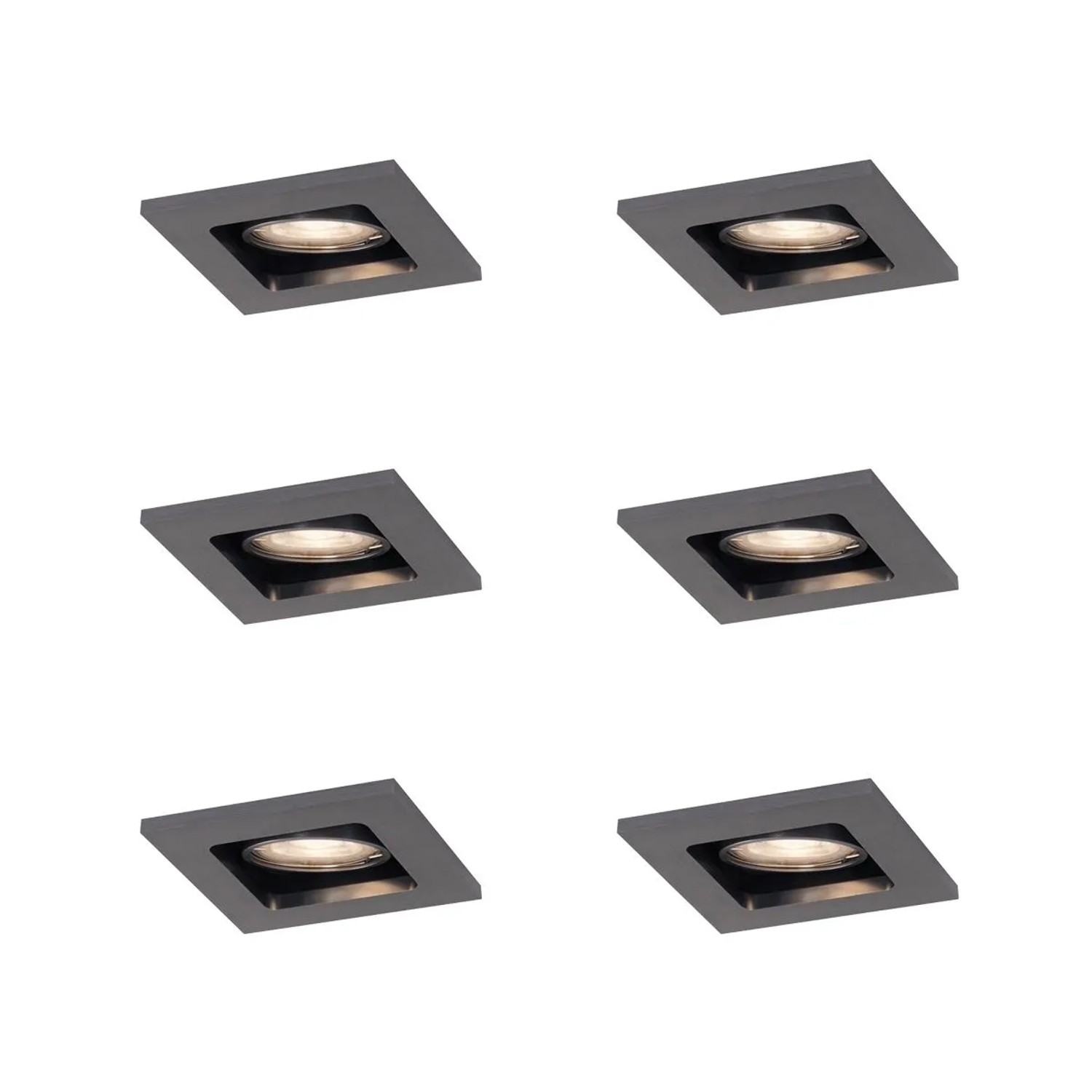 QAZQA Set mit 6 Modernen Einbaustrahlern Gunmetal GU10 50mm Rund Kippbar Qure