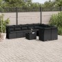 Schwarze 10-tlg. vidaXL Garten-Sofagarnitur aus Poly Rattan mit Kissen und Tisch.