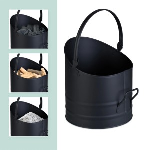 Relaxdays Ascheeimer Eisen Schwarz mit Kehrgarnitur 9,5 l 28,5 cm x 27,5 cm 1,3 kg