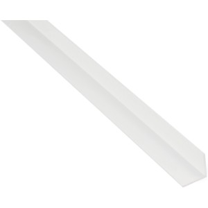 Weißes, gleichschenkliges Winkelprofil aus Kunststoff, 25x25x2000 mm.