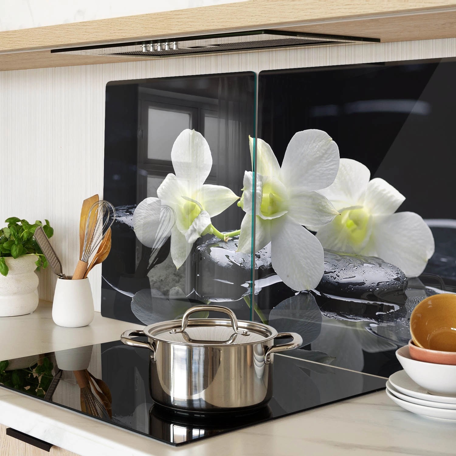 Tulup Herdabdeckplatte SET aus 2 Stück 40x52 cm Schneidebrett Glas Schutzplatte Küchenutensilien Abdeckung Orchidee_2