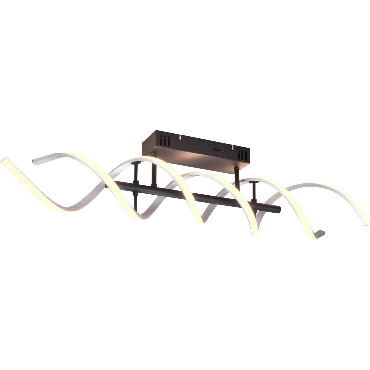 Moderne Trio LED Deckenleuchte Sequence, Aluminium gebürstet, mit geschwungenem Design.