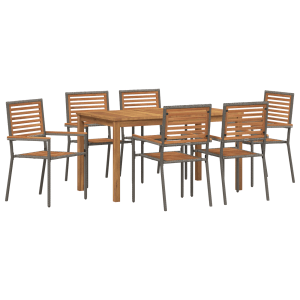 Graue 7-teilige vidaXL Garten Essgruppe aus Poly Rattan mit Tisch und 6 Stühlen.