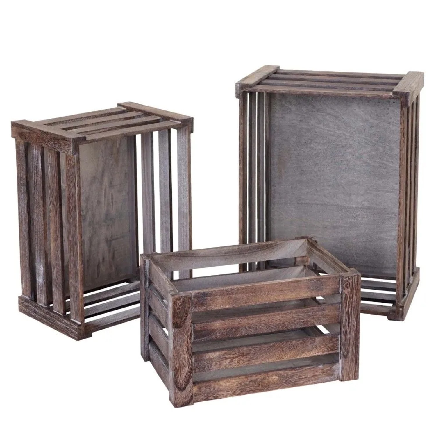 MCW Holzkiste C56 3er-Set Braun Shabby