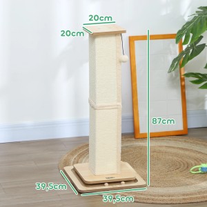 PawHut Kratzstamm in Eiche/Creme: Kratzsäule mit Sisal, Spielschiene und Ball für Katzen.