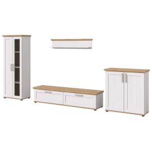 Inn.Furn Wohnwand in Weiß Lärche Landhaus 4-teilig 336 cm Mirano