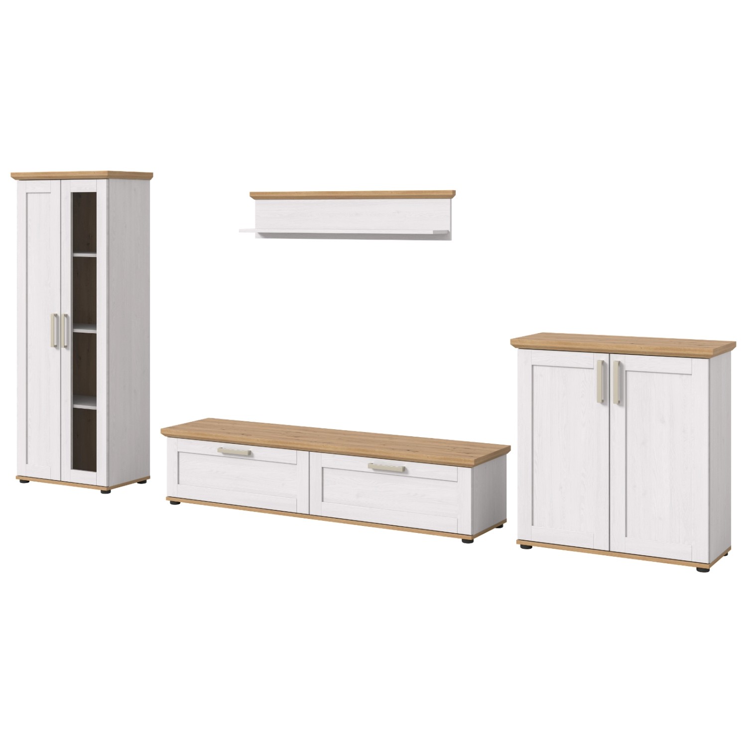 Inn.Furn Wohnwand in Weiß Lärche Landhaus 4-teilig 336 cm Mirano