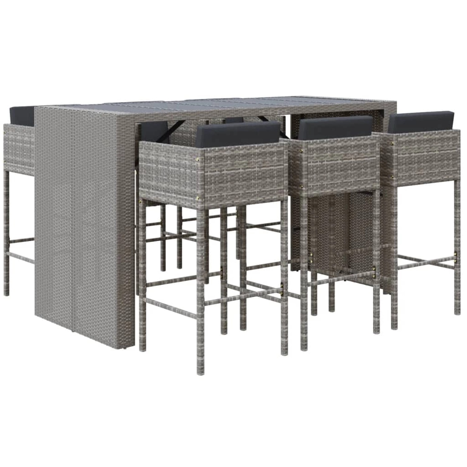 vidaXL 7-tlg Gartenbar-Set mit Kissen Grau Poly Rattan Modell 6