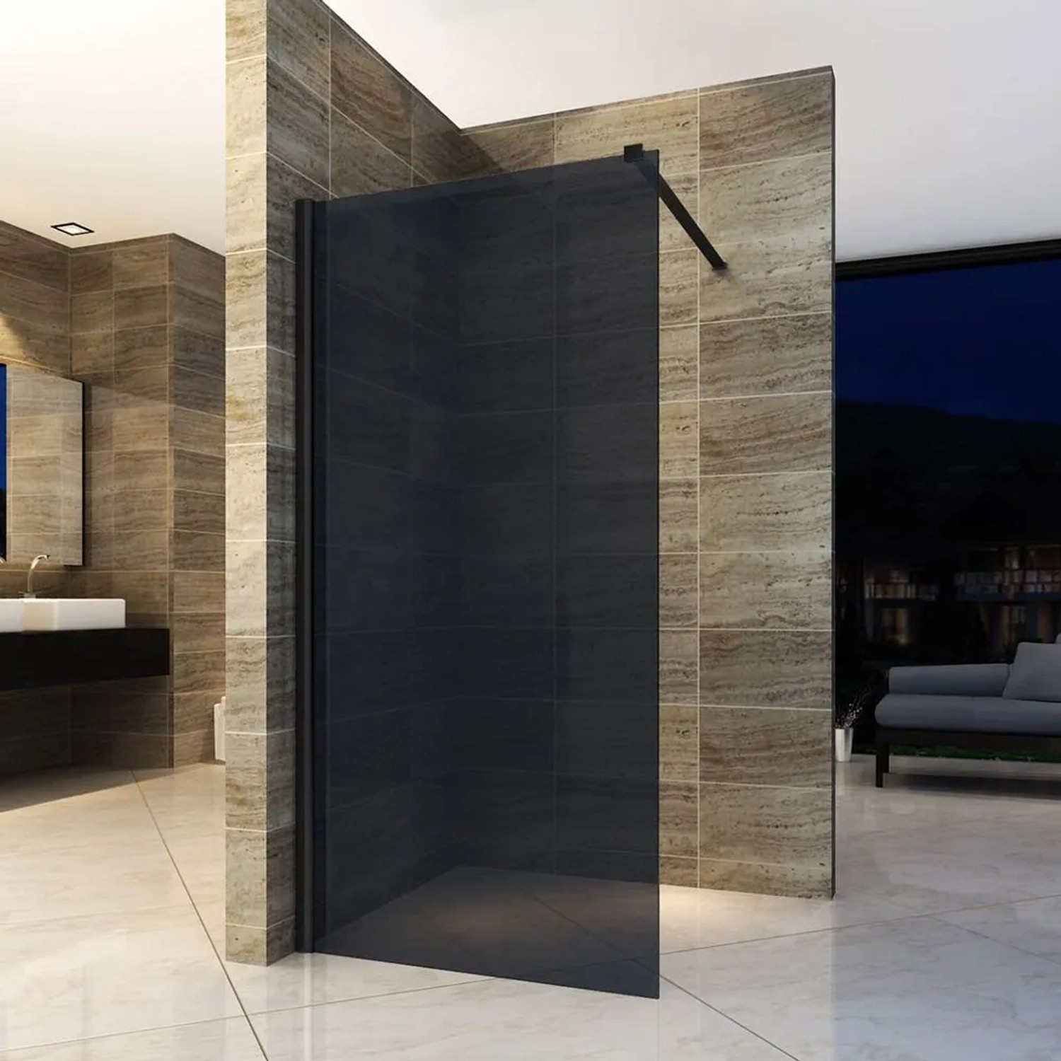 Aloni Eco Walk- In Duschwand aus Rauchglas Schwarz 80x200 8mm