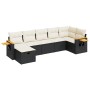 Schwarze 7-tlg. vidaXL Garten-Sofagarnitur aus Rattan mit cremefarbenen Kissen.