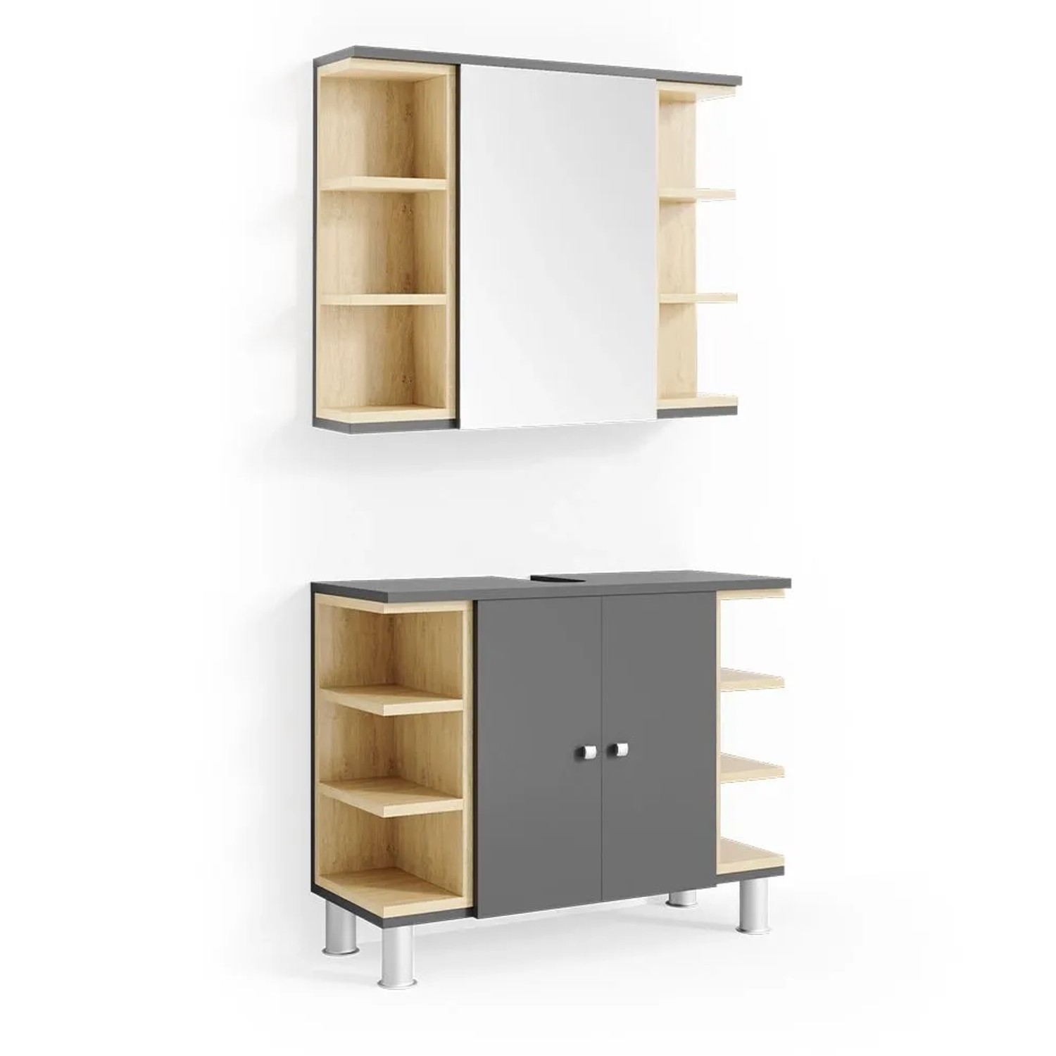 Vicco Badmöbel-Set Aquis Anthrazit 80 x 64 2-teilig