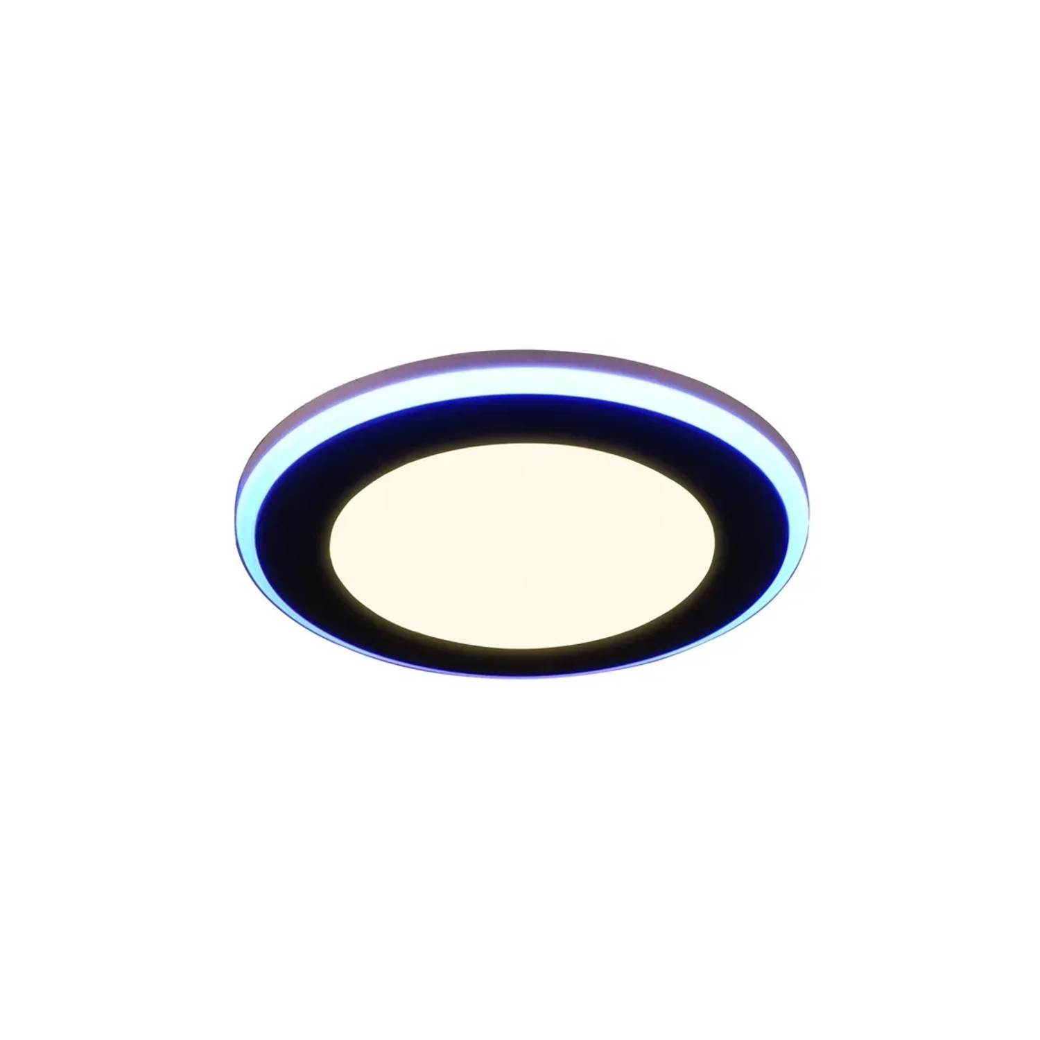 Schwarzer, runder Trio LED Einbaustrahler Argus mit RGBW-Farbwechsler, 8,2 cm Durchmesser.