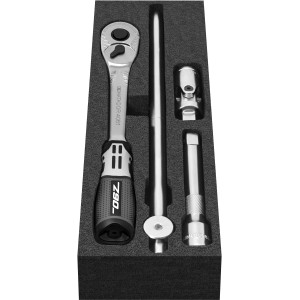 Matador Knarren-Satz, 5-teilig, 12,5 mm (1/2 Zoll) mit Umschaltknarre, Verlängerungen und Kardangelenk im Cube System.