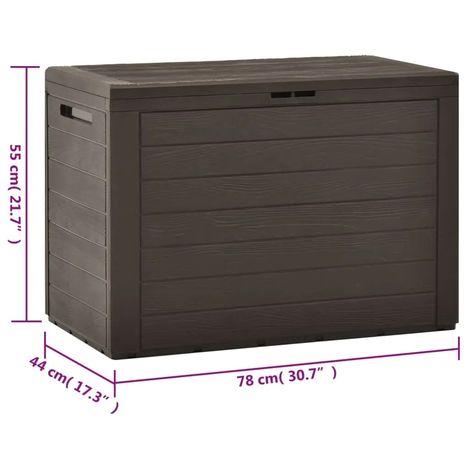 Braune VidaXL Gartenbox (78x44x55 cm) zur Aufbewahrung von Gartenutensilien.