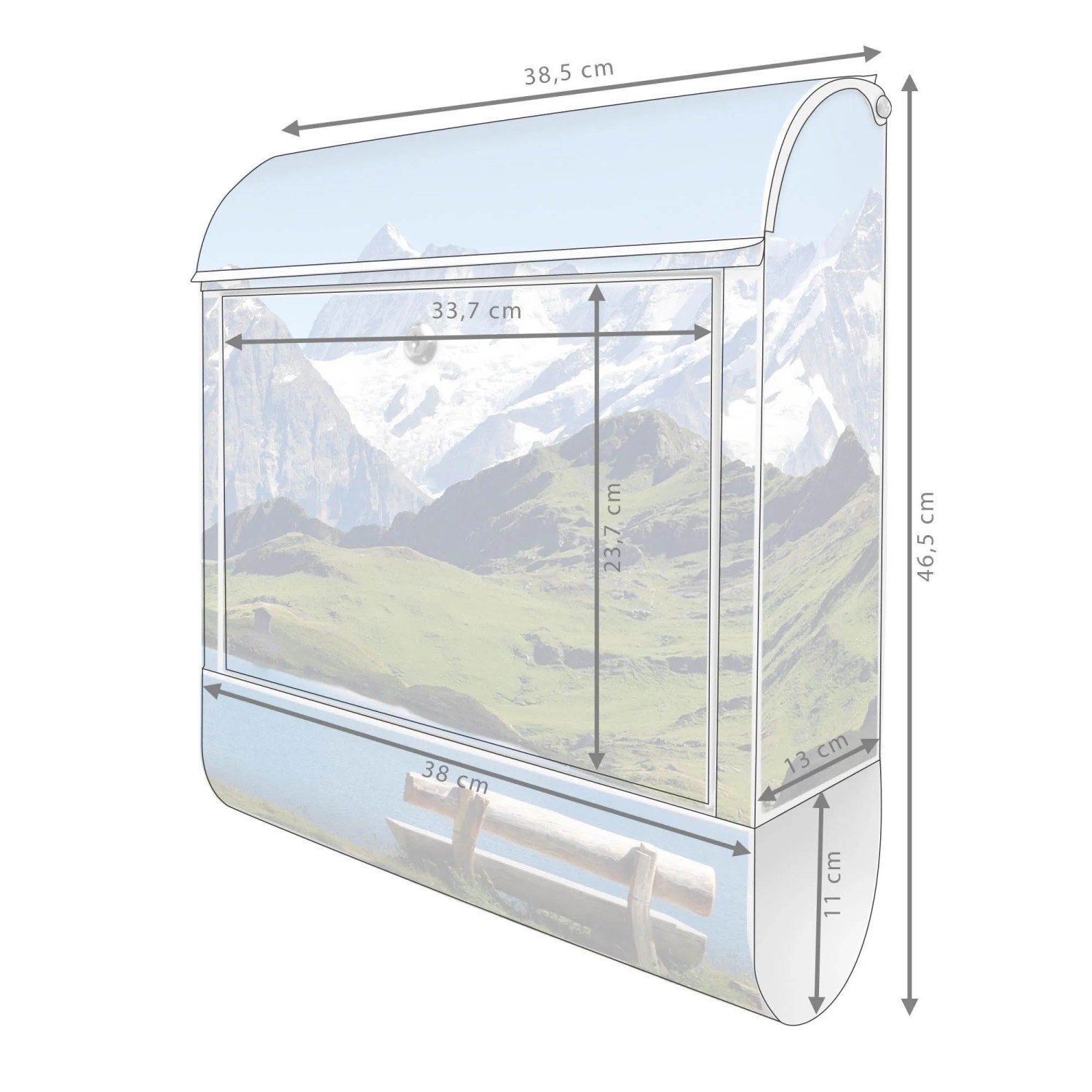 Banjado Design Briefkasten Weiß Pulverbeschichtet 39x47x14cm 2 Schlüssel Mit Zeitungsfach Motiv Alpen_6
