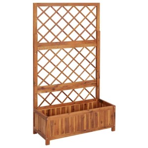 DELUKE Pflanzkasten Mit Spalier WELA Akazienholz Massiv 150x85x38cm Spalier Mit Blumenkasten Hochbeet Mit Rankgitter Rankkasten Gartenspalier
