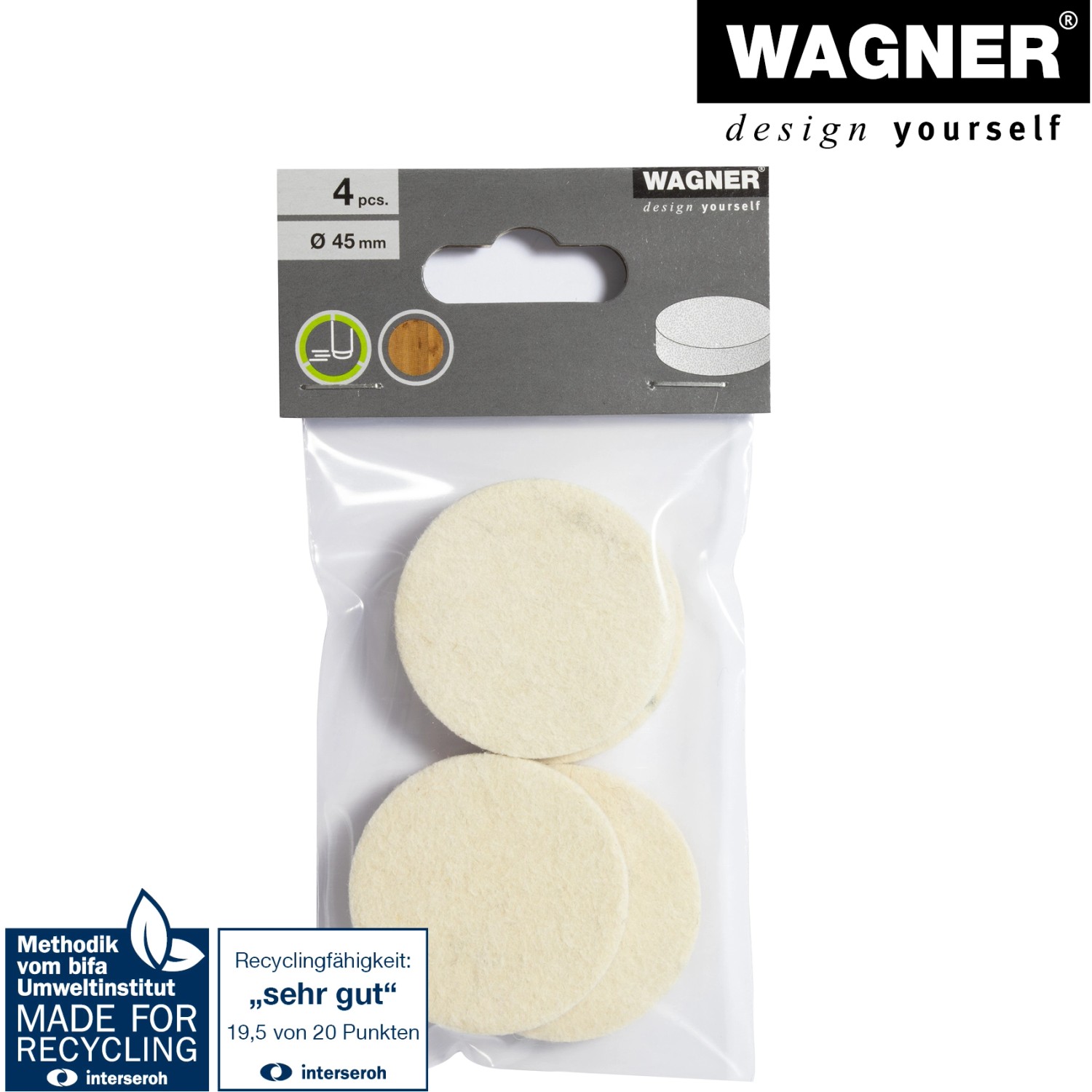 Wagner Filz Soft Selbstklebend Weiß Ø 45 mm x 60 mm 4 Stück kaufen bei OBI