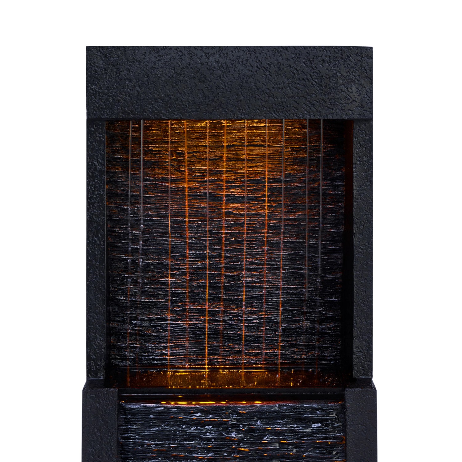 Schwarzer Teamson Home Gartenbrunnen Athena (97 cm) mit Solarbetrieb und LED-Beleuchtung.