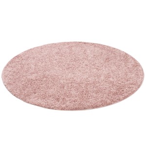 Runder, altrosa Langflor Teppich Aloha von Pergamon, 80cm Durchmesser.