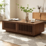 Merax Couchtisch Walnuss mit Gittertüren und Stauraum. Rechteckiger Kaffeetisch im modernen Design für Wohnzimmer.