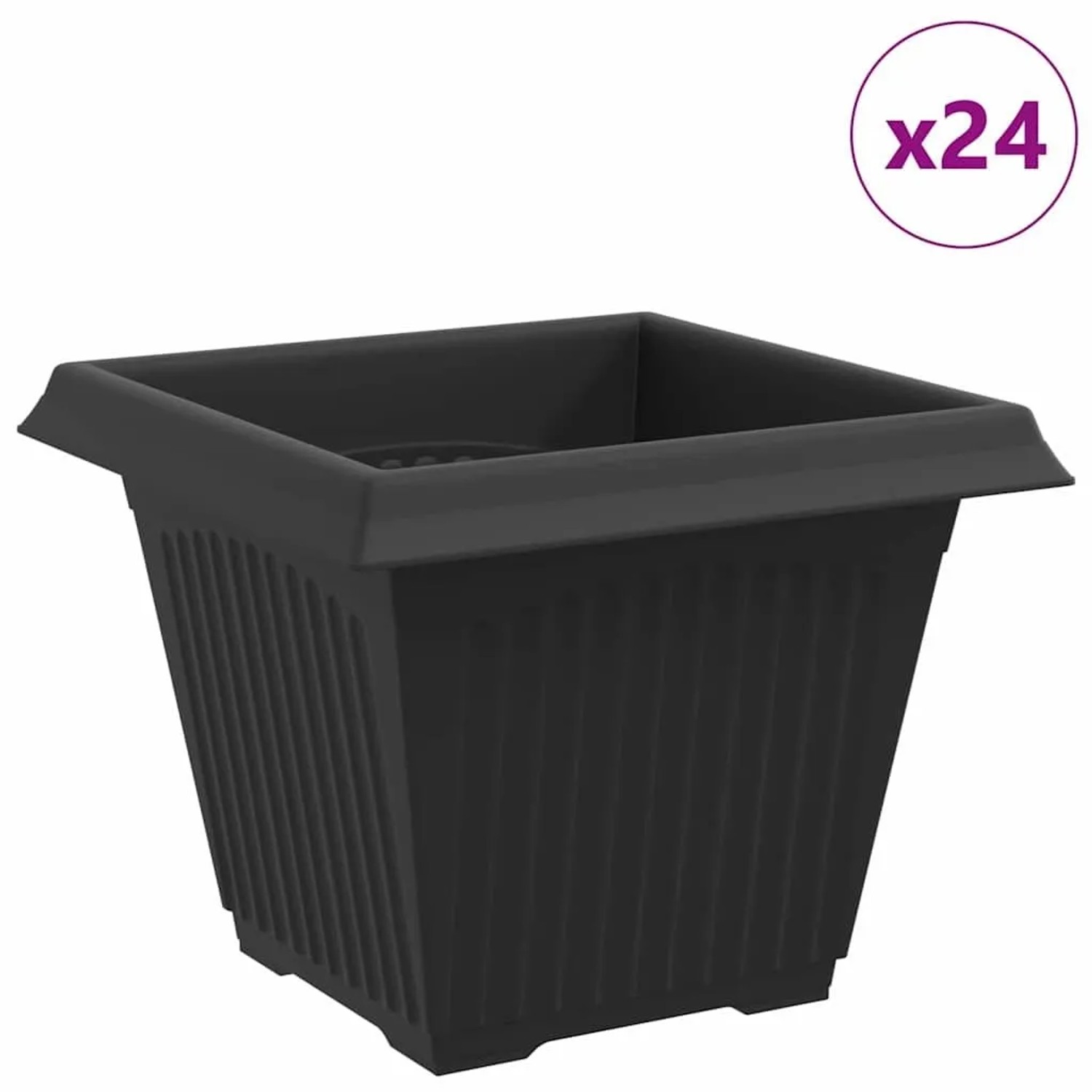 vidaXL Quadratischer Blumentopf 24 Stk Schwarz 38 x 38 x 30 cm 42020353