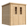 Timbela Holz-Gartenhaus M309C, beige-braunes Gartenhaus mit Doppeltür und Fenster.