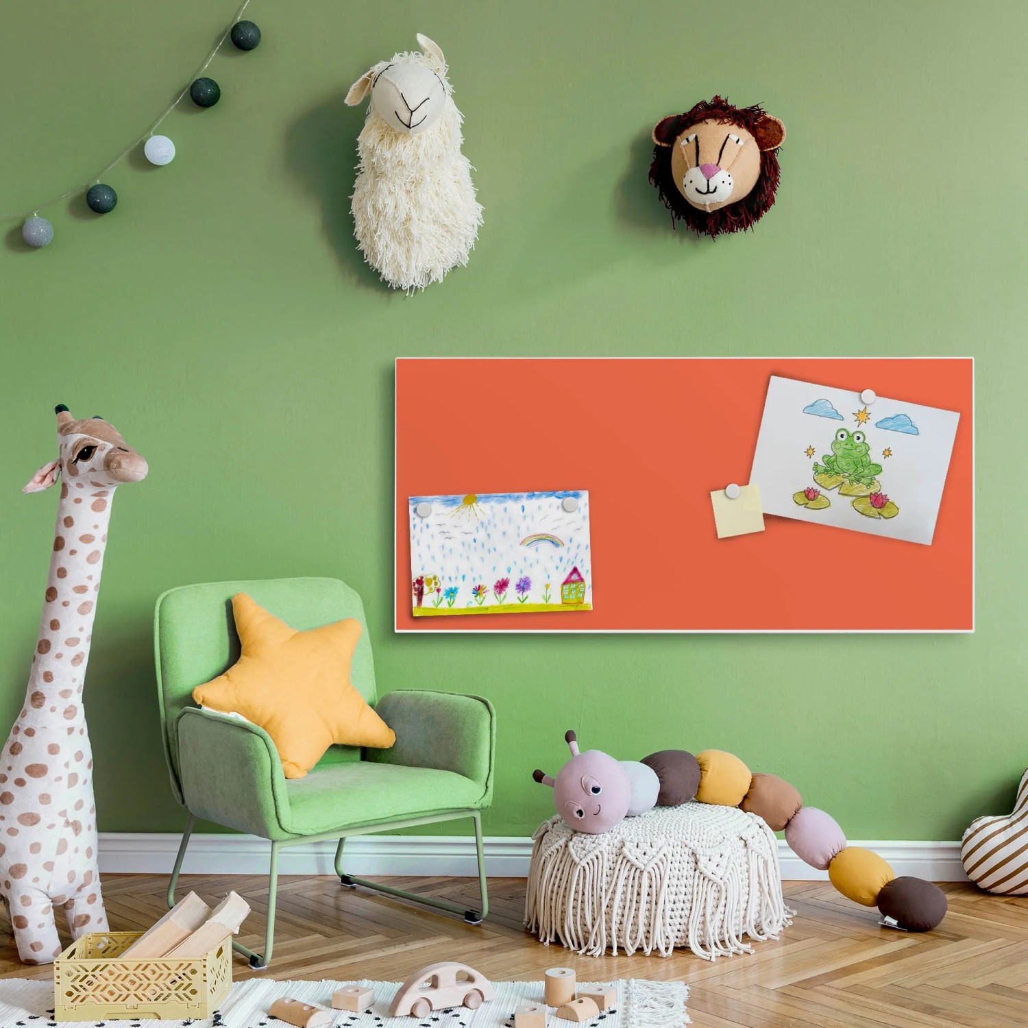 Banjado® Magnettafel 30x75 Cm – Magnetwand Mit Motiv 'Orange Katze', Inkl. 4 Magnete & Montageset