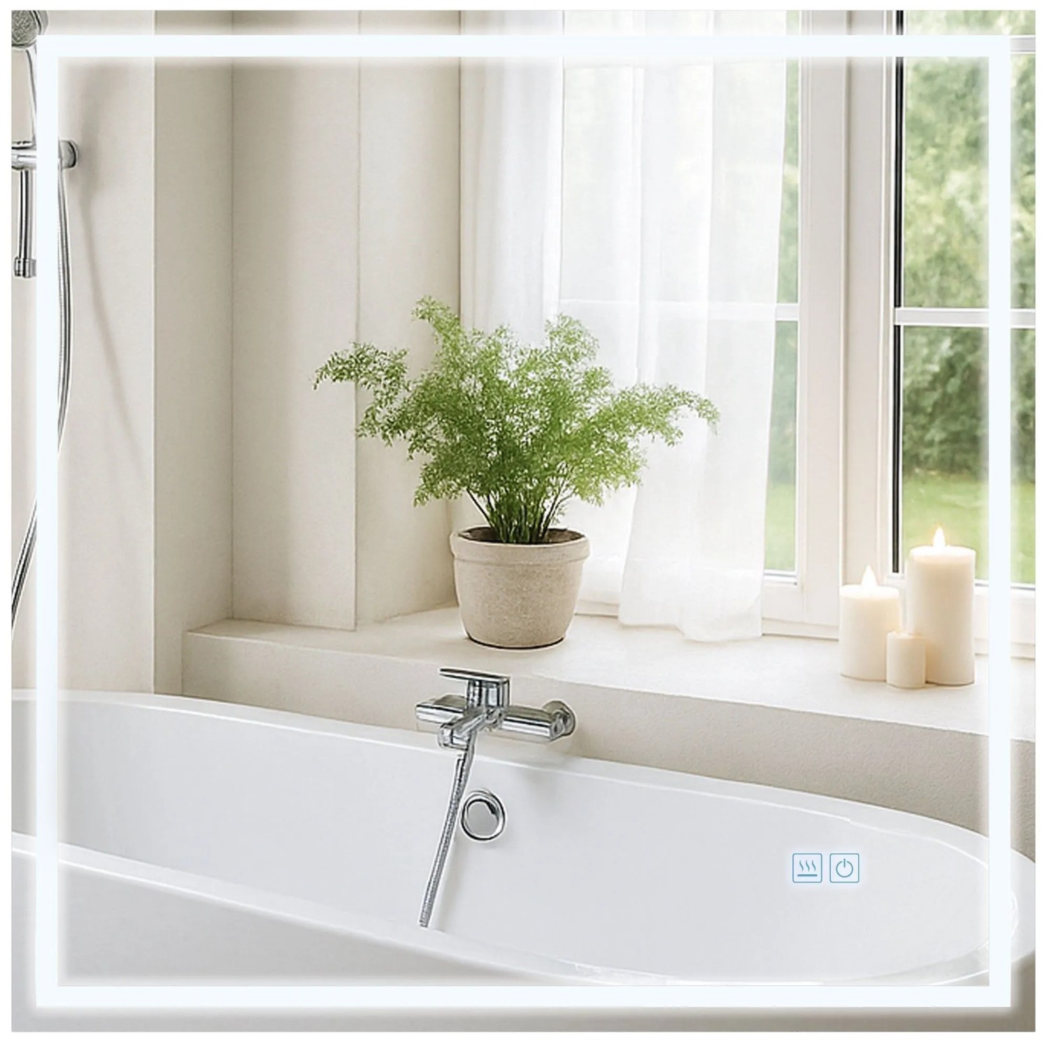 DELUKE Badspiegel GRAZ 80x80 mit Bluetooth 80x3,5x80cm Glas Klarglas Badezimmerspiegel Wandspiegel
