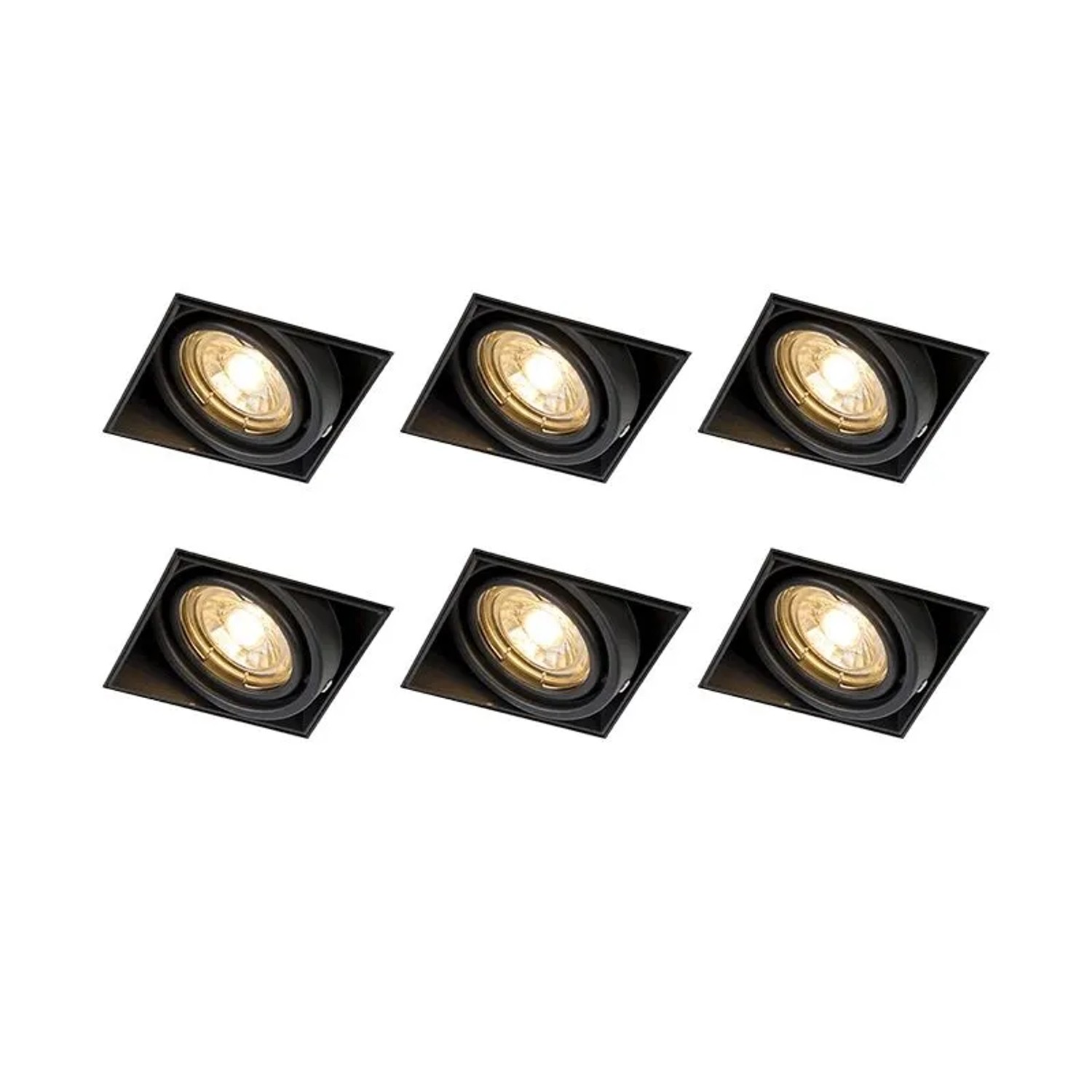 QAZQA 6er Set Einbaustrahler Schwarz GU10 Neigbar Randlos Oneon