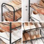 Schuhregal, schwarz, mit 4 Ablagen und diversen Schuhen. Praktische Schuhaufbewahrung.