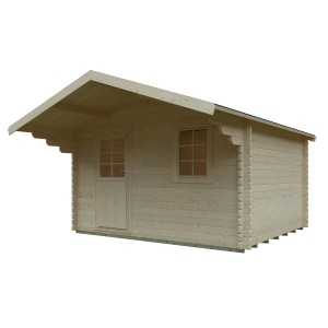 Unbehandeltes Kiehn-Holz Gartenhaus KH 44-007, 350x300 cm, mit Tür und Fenster.