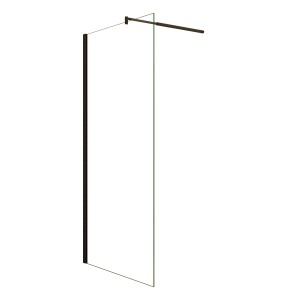 AICA Walk In Duschwand mit schwarzem Rahmen und Stabilisator, 85x200cm, 8mm ESG-Glas.