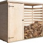 Weka Multifunktions-Gartenschrank, 240x90cm, aus Holz mit Tür und offenem Lagerbereich mit Holzscheiten.