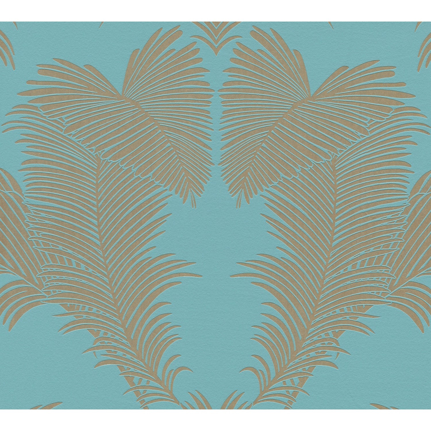 Vliestapete Trendwall 2 Palmen Dschungel Türkis Gold Glänzend FSC®