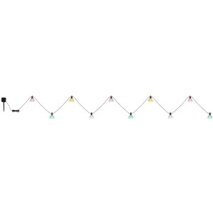 Globo Solar-Lichterkette mit 10 bunten Lampen (pink, grün, gelb) und schwarzem Kabel.
