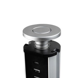 Emuca Abnehmbarer Multistecker Vertikal 3 X Schuko-Stecker 1 X USB Typ A 1 X USB Typ C Kunststoff und Aluminium Metallic Grau