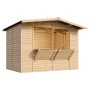 Timbela Marktbude M150 aus Holz mit zwei Theken, ideal als Gartenhaus oder Verkaufsstand.