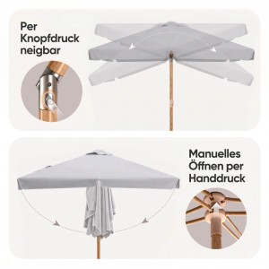 Sekey Rechteckiger Sonnenschirm 200 x 125 cm in Holzoptik mit UV50+ für Balkon und Terrasse