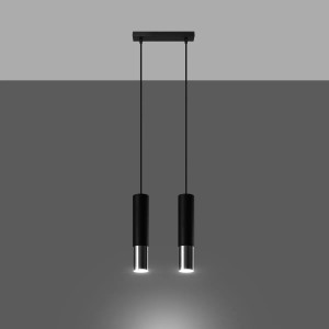Sollux Loopez Hängeleuchte, schwarz/chrom, 2-flammig. Moderne Lampe für Wohnzimmer & Esszimmer.