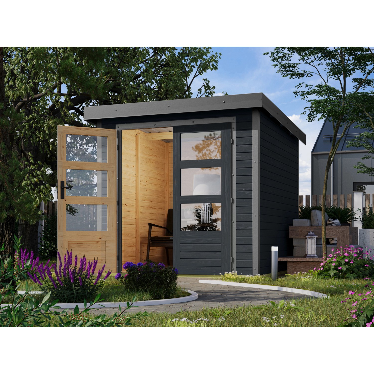 Karibu Gartenhaus/Gerätehaus Diego C Anthrazit-Staubgrau 4,45 m²