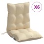 Beige Niedriglehner-Auflagen aus Oxford-Gewebe, 6er-Set. Gesteppte Gartenstuhlauflagen mit Bindebändern.