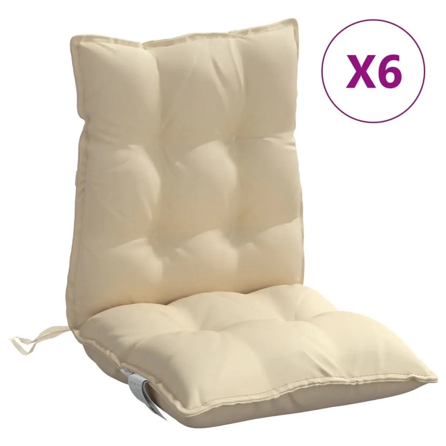 Beige Niedriglehner-Auflagen aus Oxford-Gewebe, 6er-Set. Gesteppte Gartenstuhlauflagen mit Bindebändern.